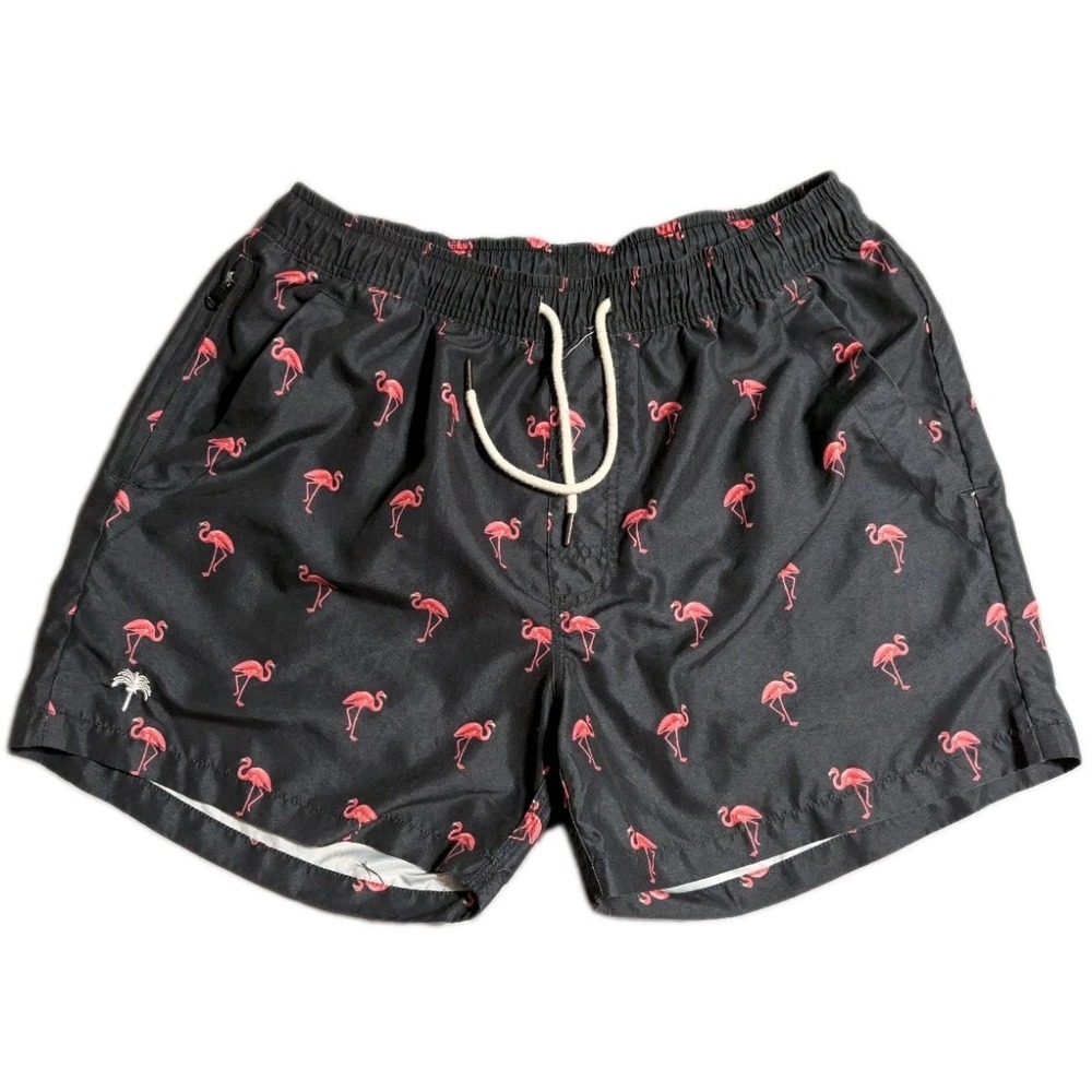 OAS Swim Trunks Mens XL Black Pink Flamingo Print Lined Drawstring Shorts